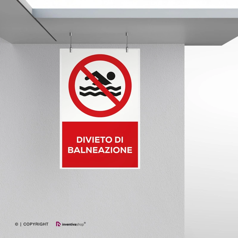 Cartello divieto di balneazione con testo mod. verticale