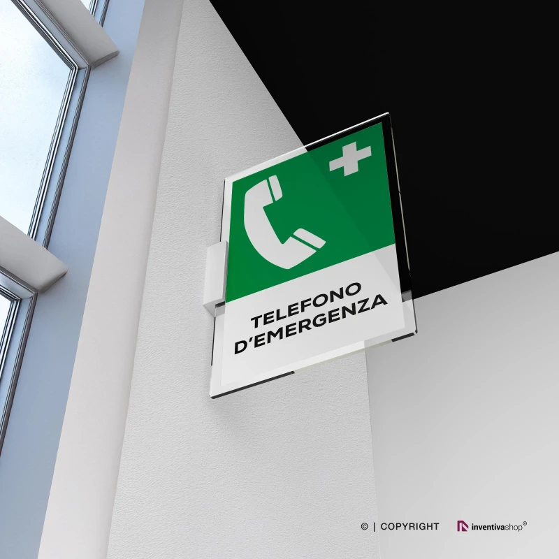 Cartello telefono d'emergenza verticale con testo
