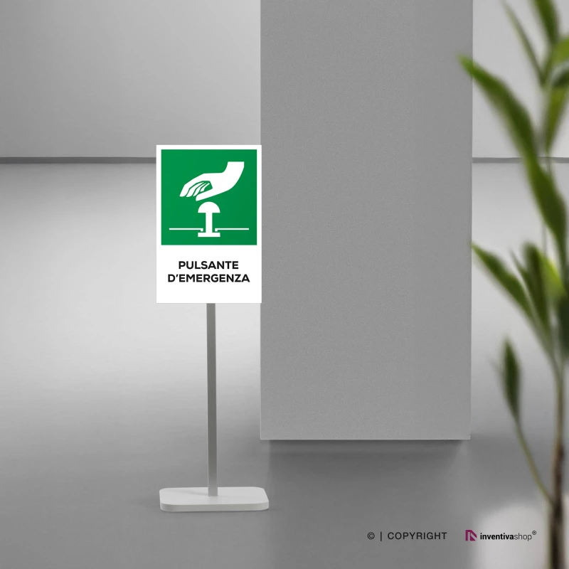 Cartello pulsante d'emergenza verticale con testo