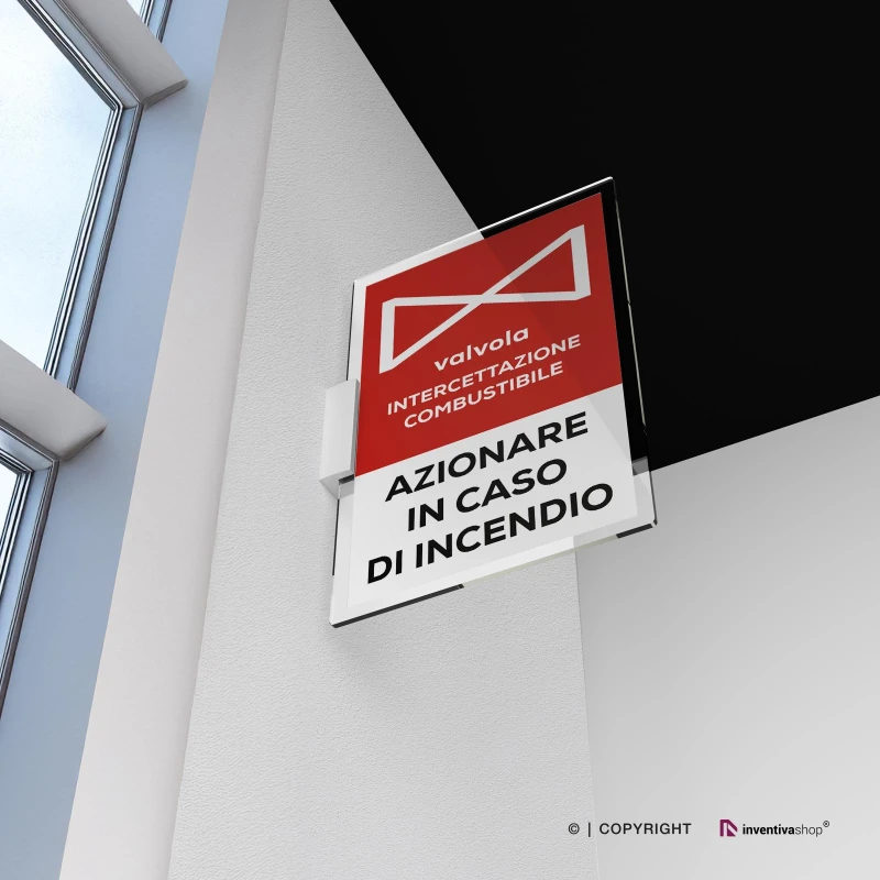 Cartello azionare valvola intercettazione combustibile, verticale
