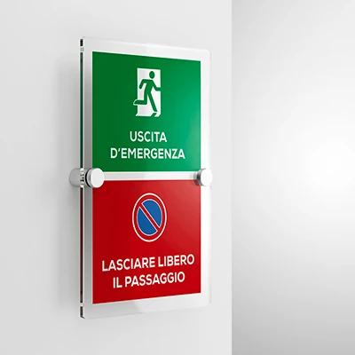 Cartello uscita d'emergenza e lasciare libero il passaggio, verticale