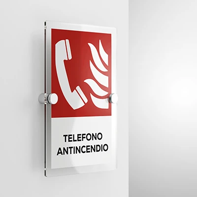 Cartello telefono antincendio con testo, verticale