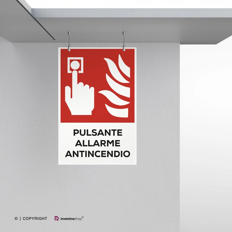Cartello pulsante allarme antincendio, verticale