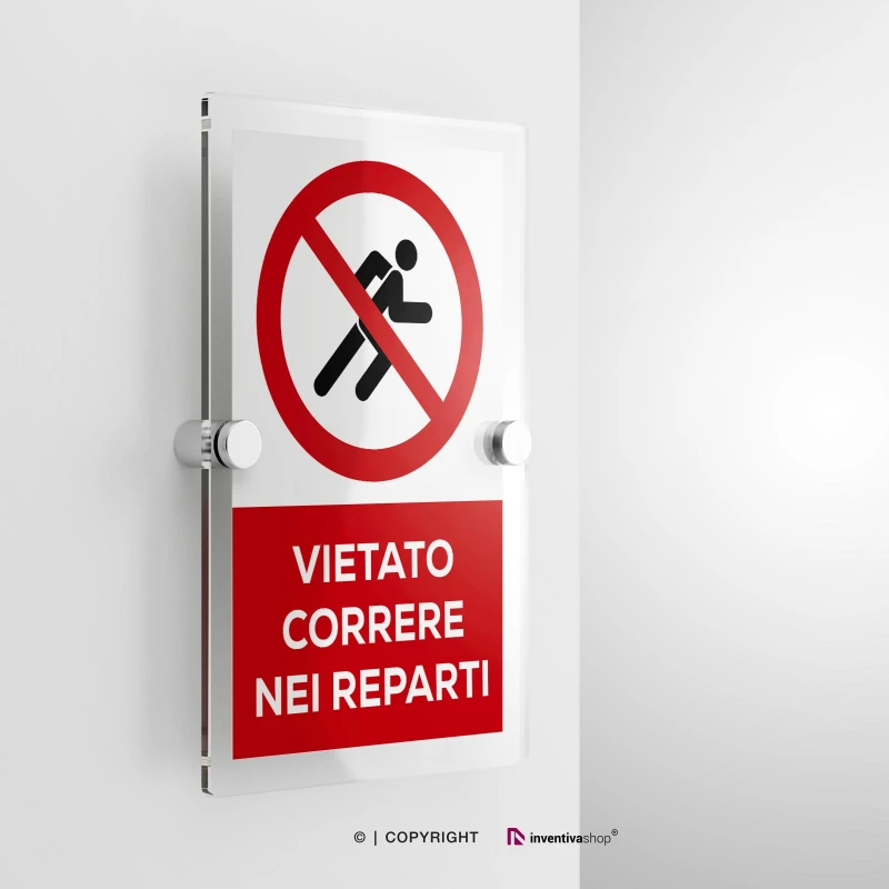 Cartello vietato correre con testo, verticale