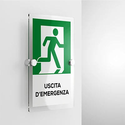 Cartello uscita d'emergenza con testo mod. verticale