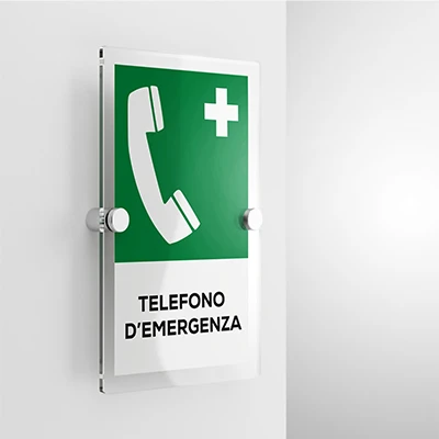 Cartello telefono d'emergenza verticale con testo