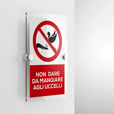 Cartello non dare da mangiare agli uccelli con testo, verticale