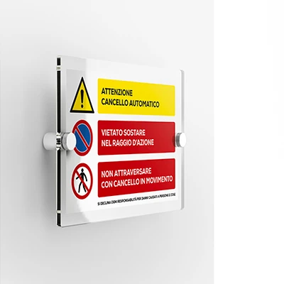 Cartello attenzione cancello automatico e attraversare, orizzontale