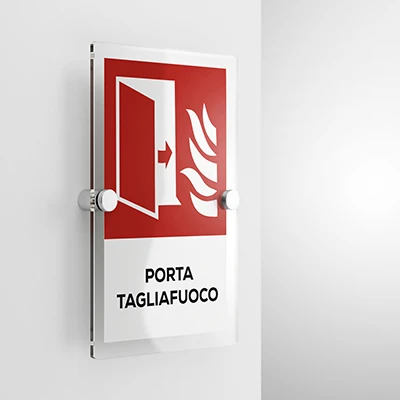 Cartello porta tagliafuoco antincendio e testo, verticale