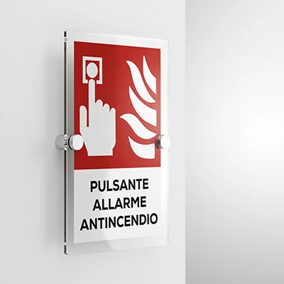 Cartello pulsante allarme antincendio, verticale
