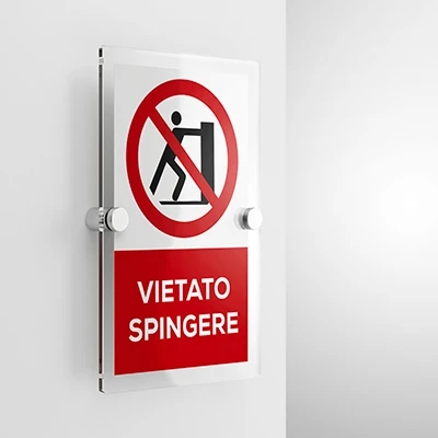 Cartello vietato spingere con testo, verticale