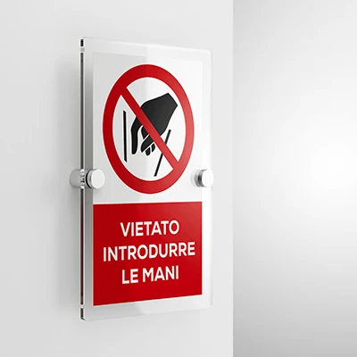 Cartello vietato introdurre le mani con testo, verticale