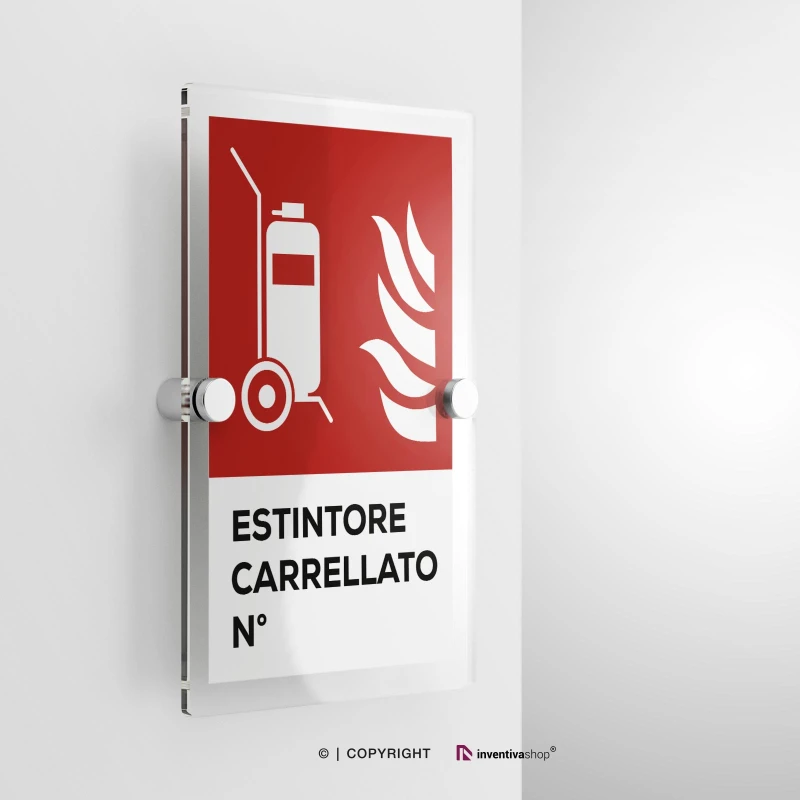 Cartello estintore antincendio con testo, verticale