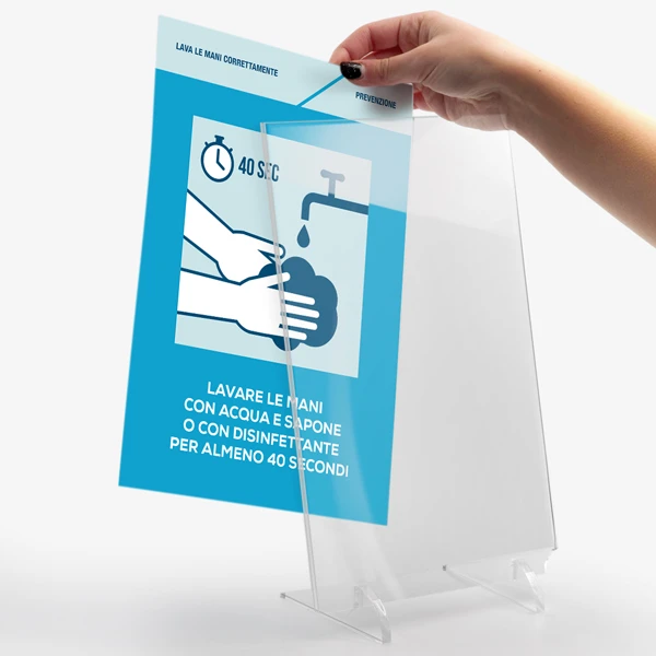 Lavare e disinfettare le mani: Espositore da banco