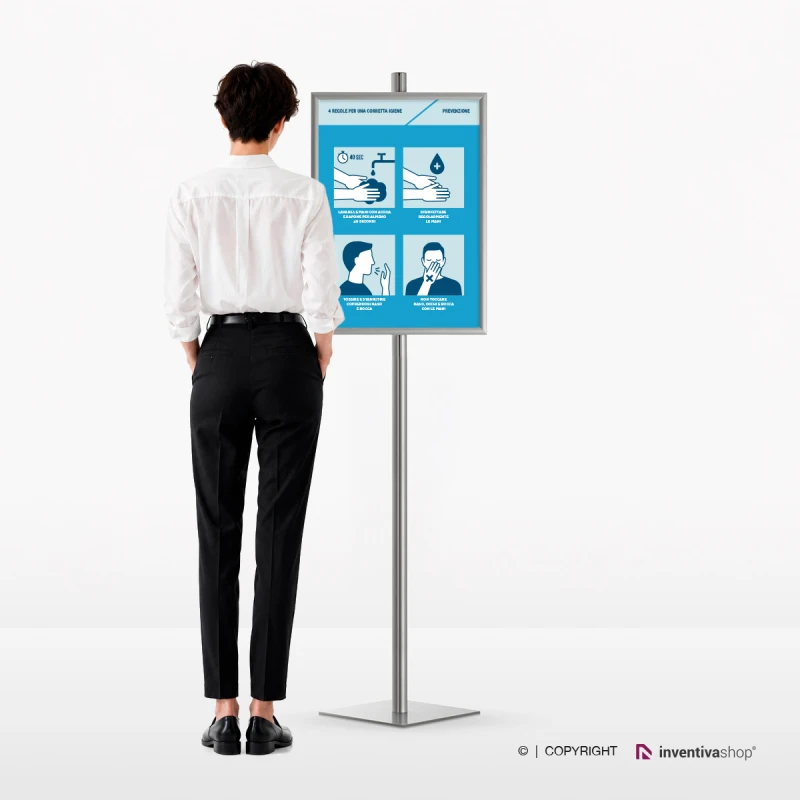 Espositore con cornice a scatto con poster tutela della salute