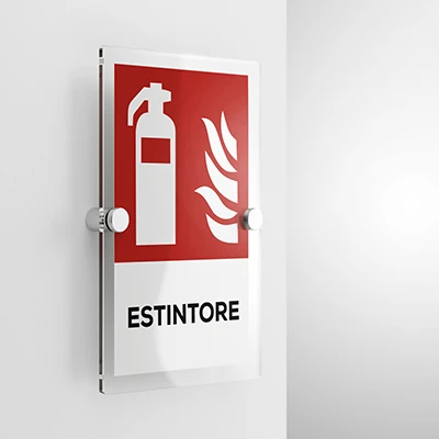 Cartello estintore antincendio con testo, verticale