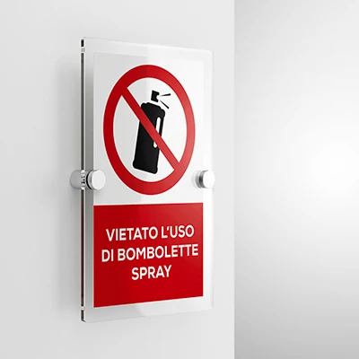Cartello vietato l'uso di bombolette spray con testo, verticale