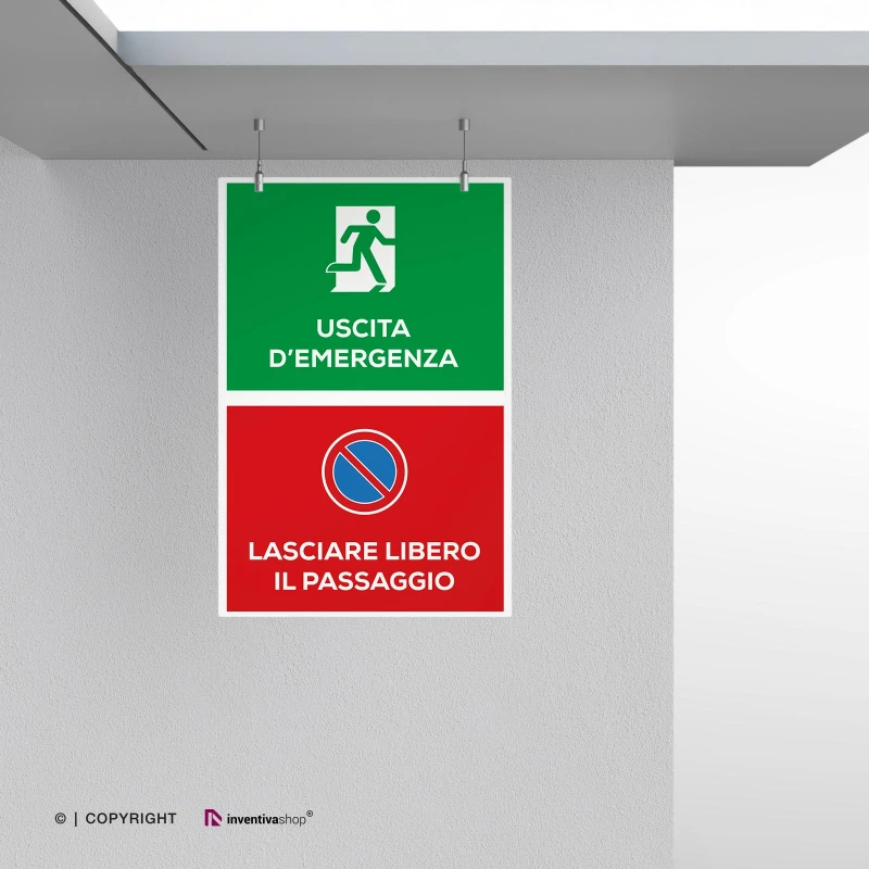 Cartello uscita d'emergenza e lasciare libero il passaggio, verticale