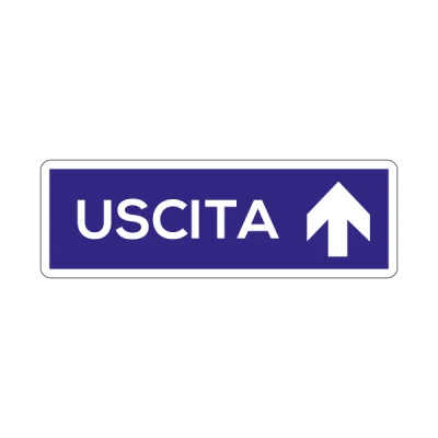 Uscita blu e freccia su