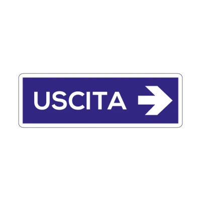 Uscita blu e freccia a destra